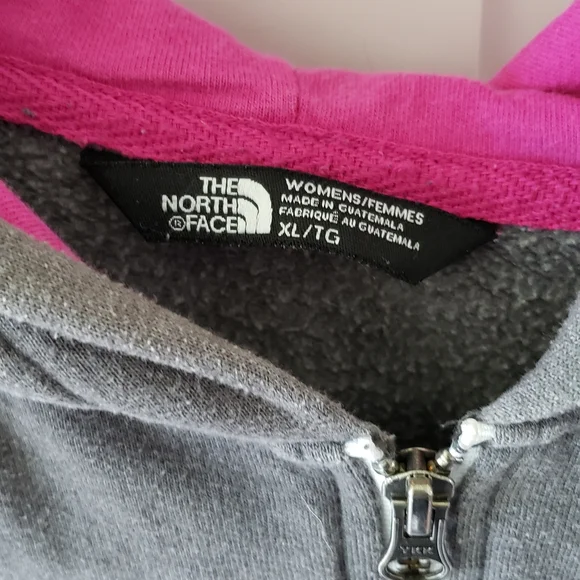 The North Face Hoodie Womens XL Gray Pink Full Zip Y2K Fleece Sporty Sweatshirt - Picture 2 of 3